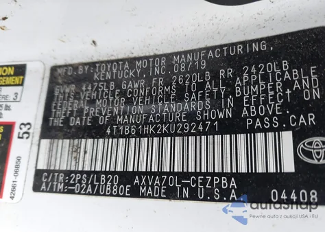 2019 Toyota Camry Xse from USA, damaged, VIN 4T1B61HK2KU292471